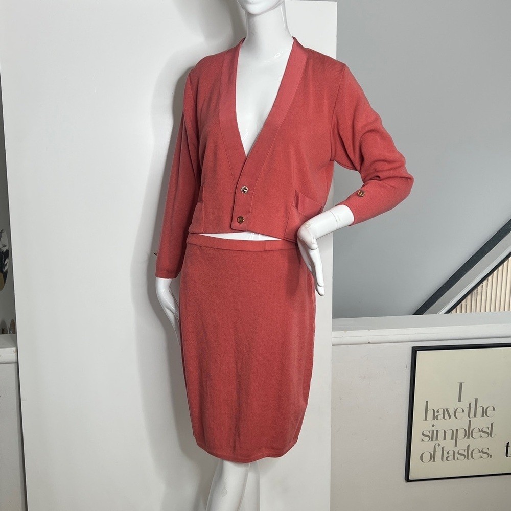 Salvatore Ferragamo Sz S Knit Wool 2 Piece Cardigan Sweater and Skirt Set